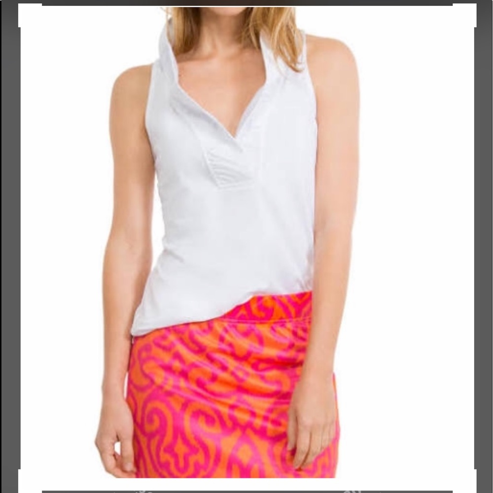 Gretchen Scott White Jersey Ruffneck Top SZ S